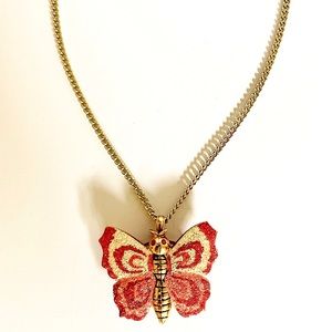 1950’s Unia Swiss Made Butterfly Clock Locket Peek-a-boo Necklace